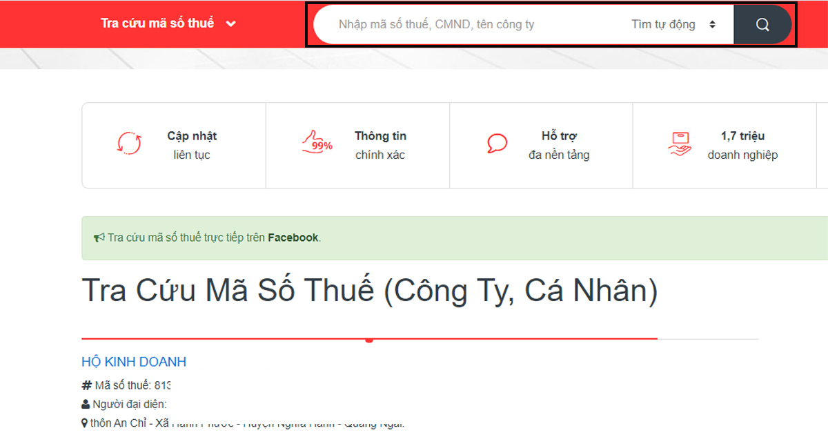 Tra cứu mã số thuế công ty trên trang Tra cứu Mã số thuế